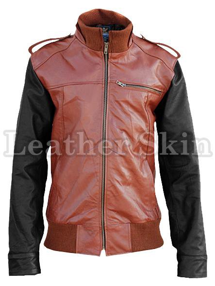 New Handmade Men's Brown Genuine Leather Jacket with Black Sleeves