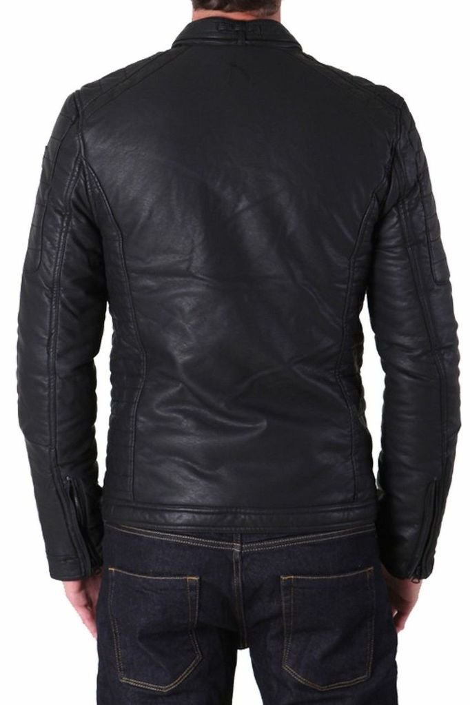 Leather Skin Handmade Men Black Quilted Leather Jacket with Rib ...