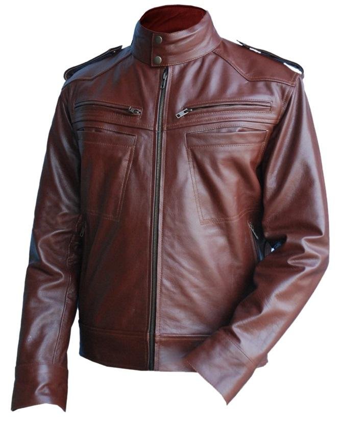 Leather Skin Men Reddish Brown Genuine Leather Jacket