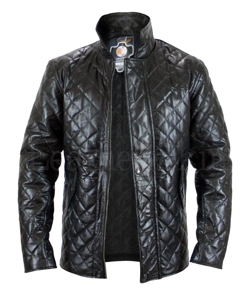 Homemade Men Black Quilted Genuine Leather Jacket
