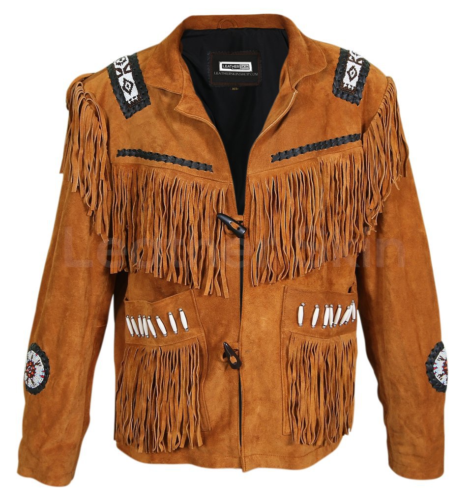 New Handmade Men's Western Style Suede Leather Jacket Handmade Cowboy Fringe Suede Leather