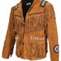 New Handmade Men's Western Style Suede Leather Jacket Handmade Cowboy Fringe Suede Leather