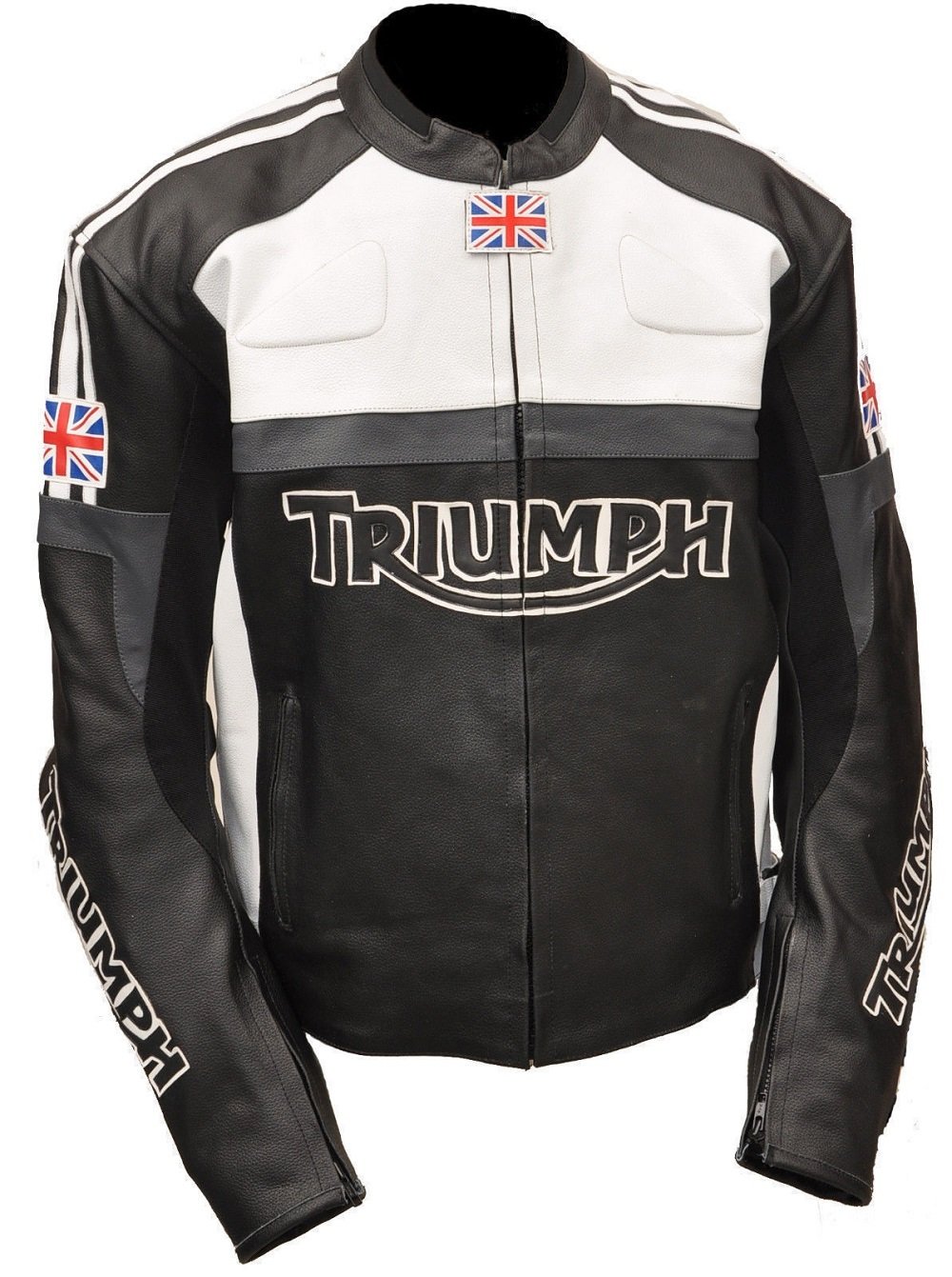 Men's Bikers Handmade TRIUMPH Motorcycle Leather Jacket In Black & White Color