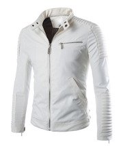 Homemade NEW WHITE LEATHER JACKET MOTORCYCLE LEATHER JACKET MEN,S