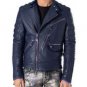 NEW HANDMADE Men Navy Blue Motorbike Leather Jacket, Classic Trendy Scooter Ride