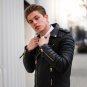 NEW HANDMADE New Men Fashion trend black Motorcycle leather jacket, Men biker fashion jacket