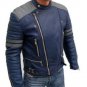 NEW HANDMADE MEN BLUE LEATHER COLOR JACKET, MENS BOMBER JACKET, MENS REAL LEATHER JACKET