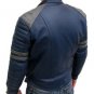 NEW HANDMADE MEN BLUE LEATHER COLOR JACKET, MENS BOMBER JACKET, MENS REAL LEATHER JACKET