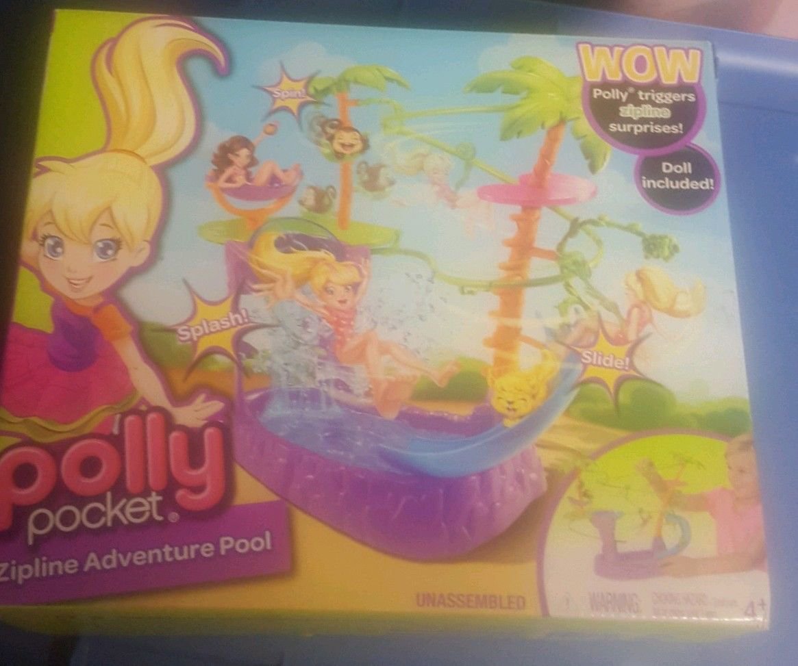 Polly Pocket Doll Zipline Adventure Pool Play Set Pets & Accessories