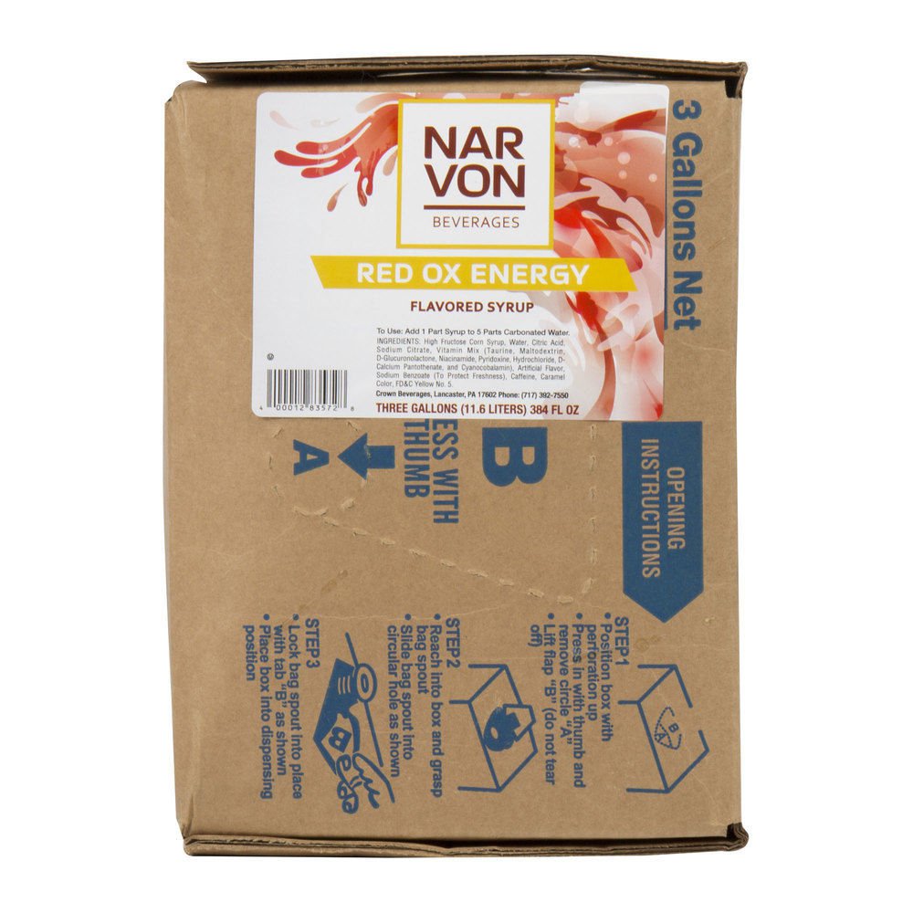 Narvon Red OX Energy Drink 3 Gallon BIB fountain syurp