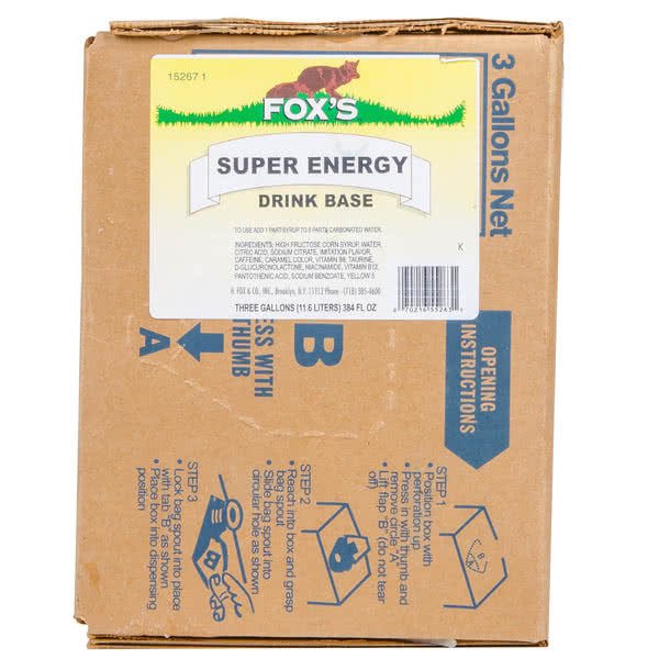 Fox's Super Energy Drink Syrup 3 Gallon Bag in Box BIB for Soda Fountain Fox
