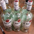 Set of 6 - (1L) Empty Glass Bacardi Superior Rum Bottles with Caps liter