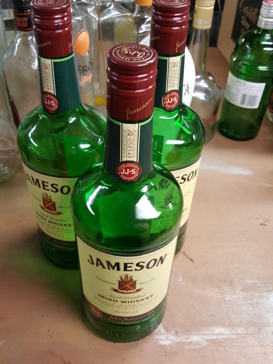 Jameson Irish Whiskey Empty Bottle 1.75 Liter lot of 3 green glass