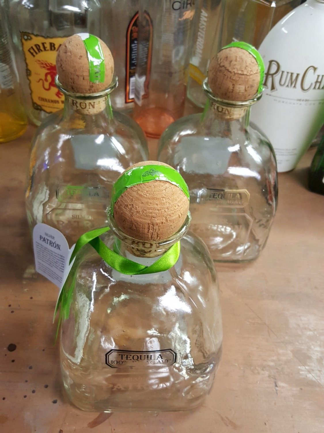 Patron Silver Tequila 100% De Agave 750ml Empty Bottle Blown Glass lot of 3
