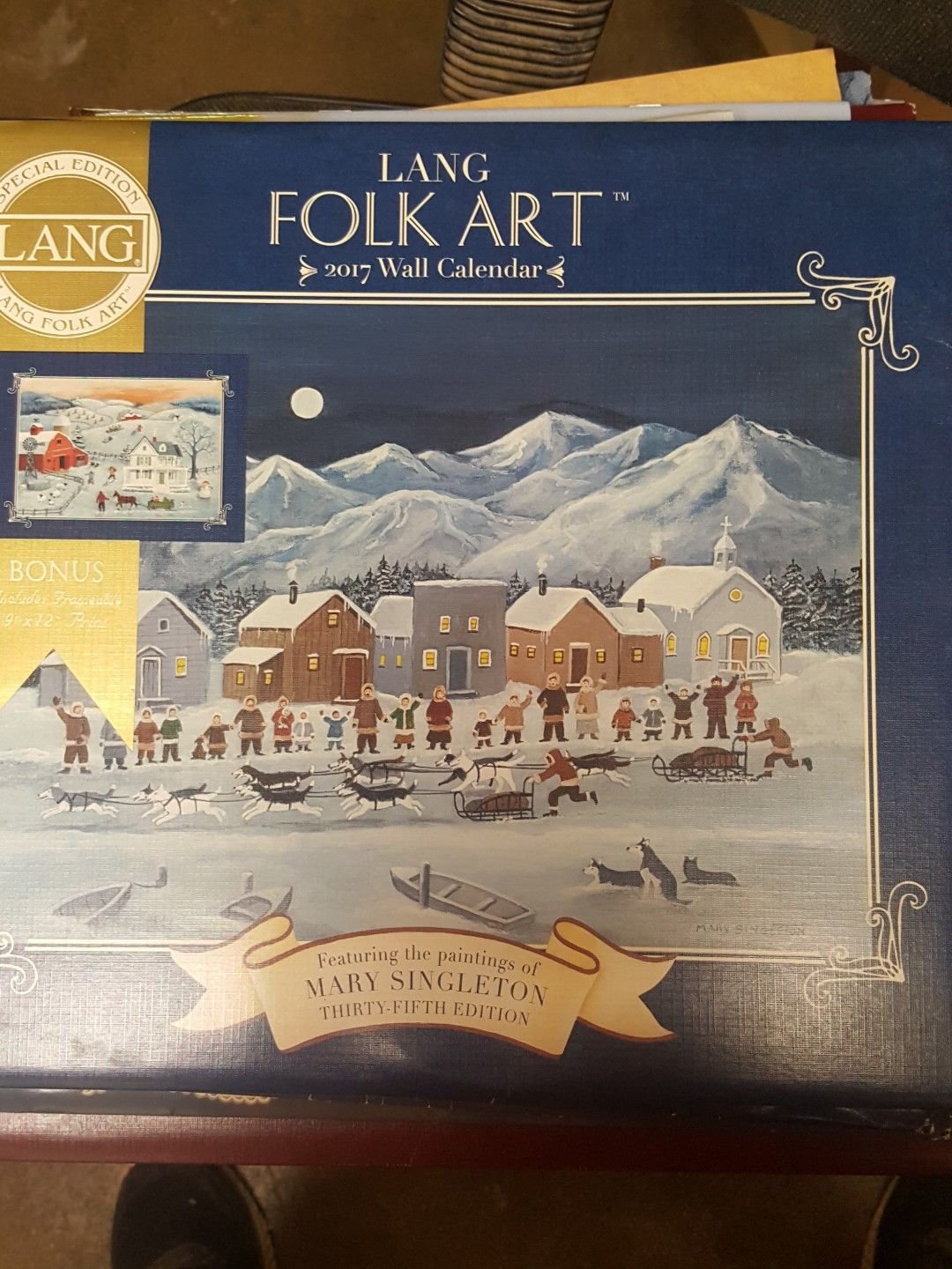 VINTAGE   2017 LARGE WALL FOLK ART CALENDAR By LANG
