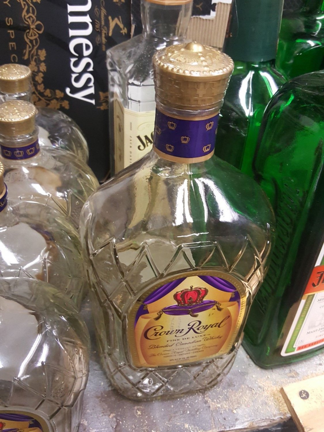 CROWN ROYAL 1.75 liter EMPTY LIQUOR BOTTLES GLASS WITH CAPS crafts craft arts