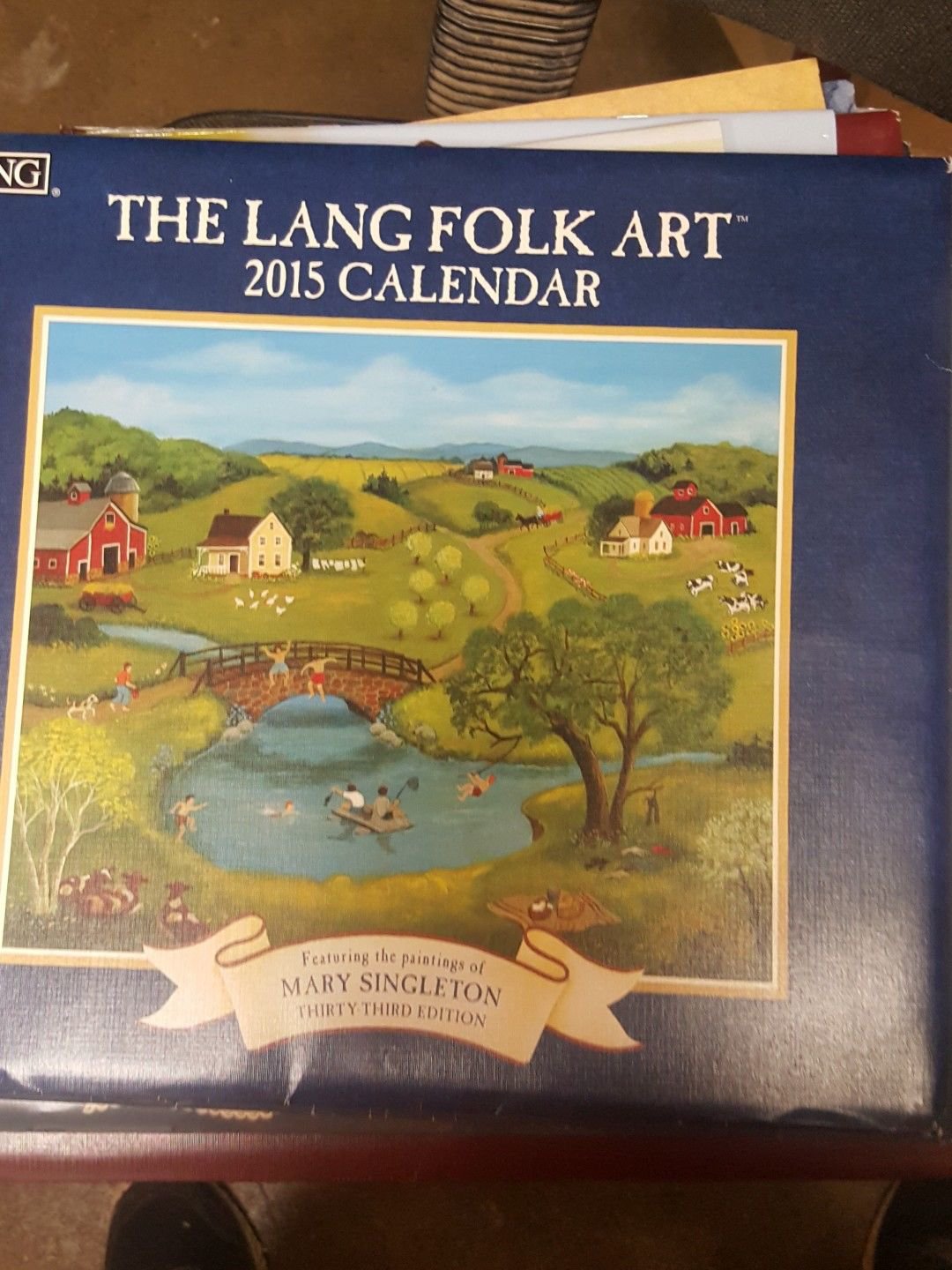 VINTAGE  2015 LARGE WALL FOLK ART CALENDAR By LANG