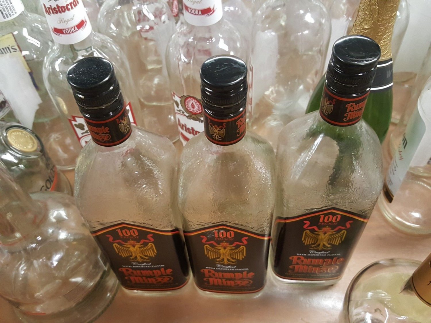 RUMPLE MINZE EMPTY&Acirc;&nbsp; BOTTLE crafts craft liter rumpleminze embosed glass lot of 3