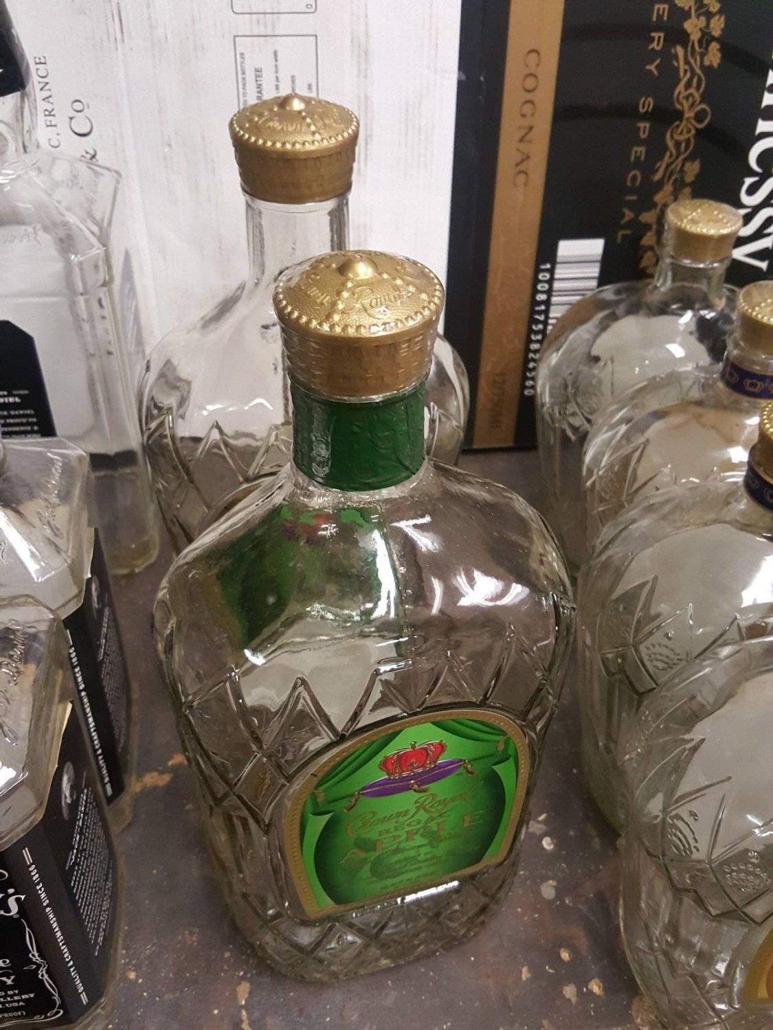 CROWN ROYAL APPLE 1.75 liter EMPTY LIQUOR BOTTLES GLASS&Acirc;&nbsp; crafts craft Arts