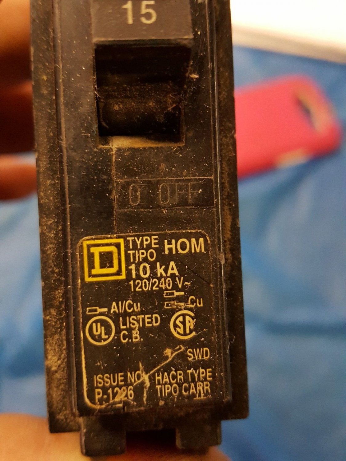 SQUARE D SINGLE POLE 15A CIRCUIT BREAKER P1226 HACR TYPE