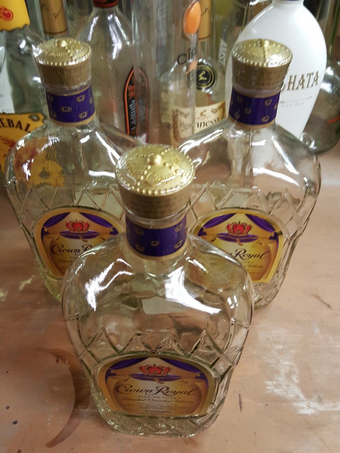 Crown Royal Empty Bottle 1.75 Liter with cap lot of 3