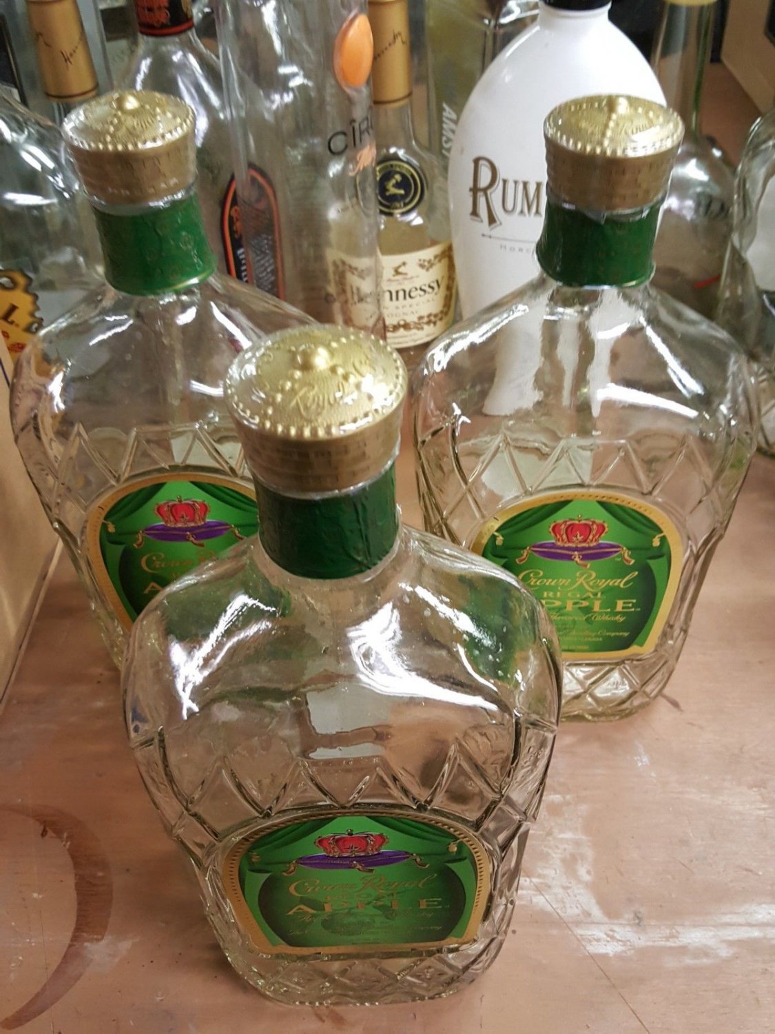 Crown Royal apple Empty Bottle 1.75 Liter with cap lot of 3