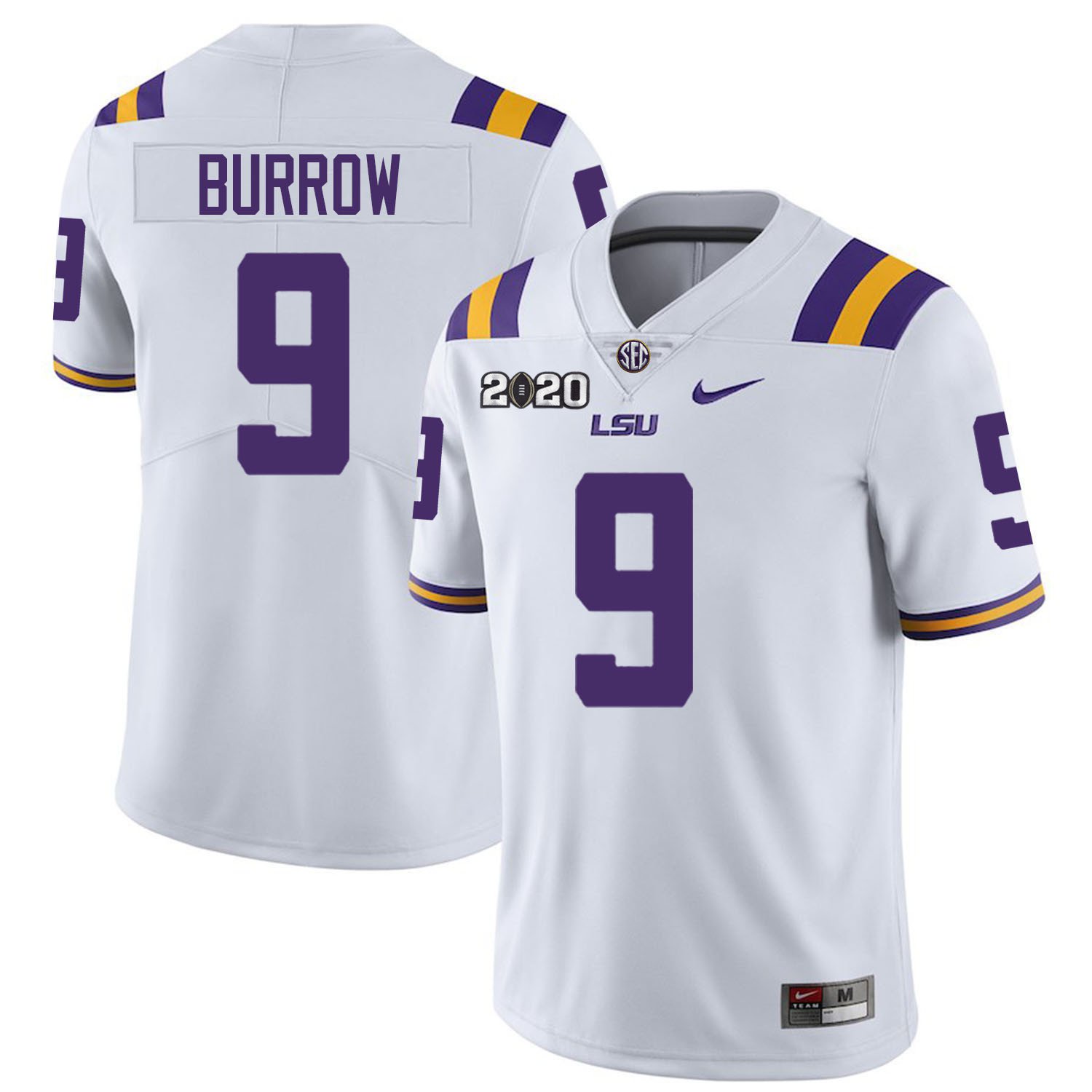 NCAA LSU Tigers #9 Joe Burrow White 2020 national championship Jersey