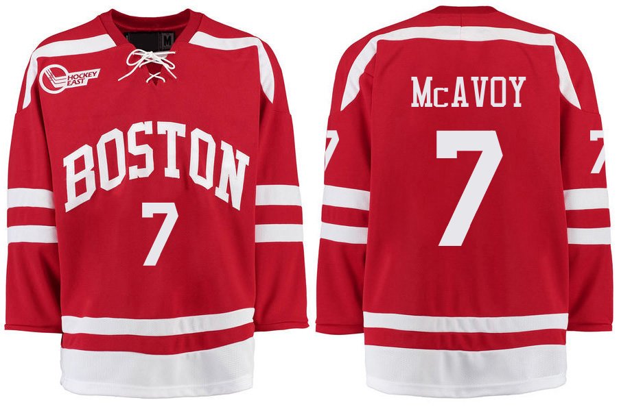 Boston University #7 Charlie McAvoy Red Hockey Jersey Embroidery