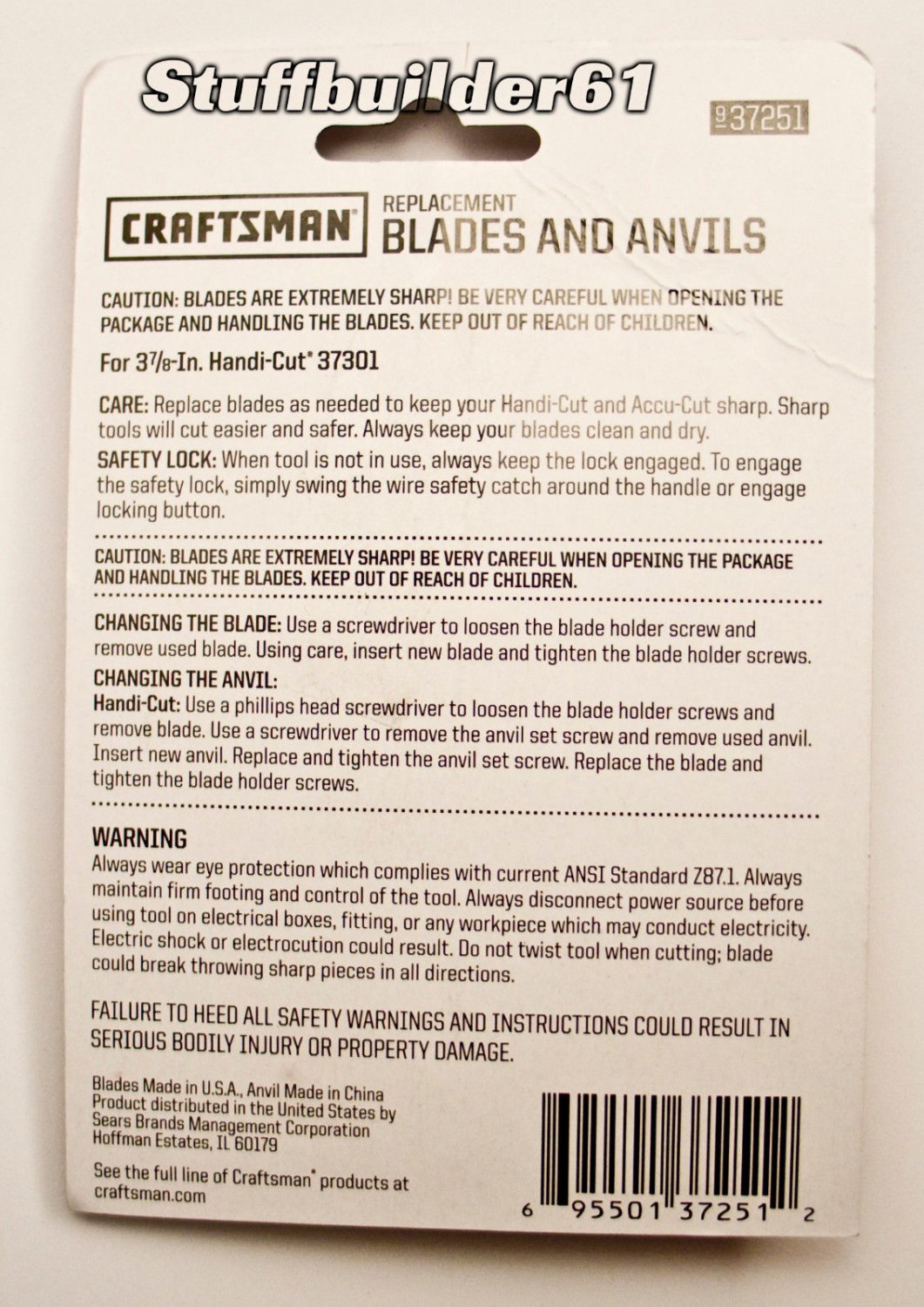 New Craftsman 37251 Replacement Blades for HandiCut 37301