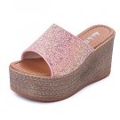 Ladies Fashionable wedge heels in pink glitter