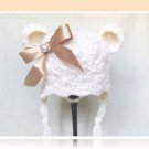 Bear Baby Girl Hat in ecru. Handmade Bear Baby Hat