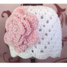 White Ctton Baby Girl Hat with Flower