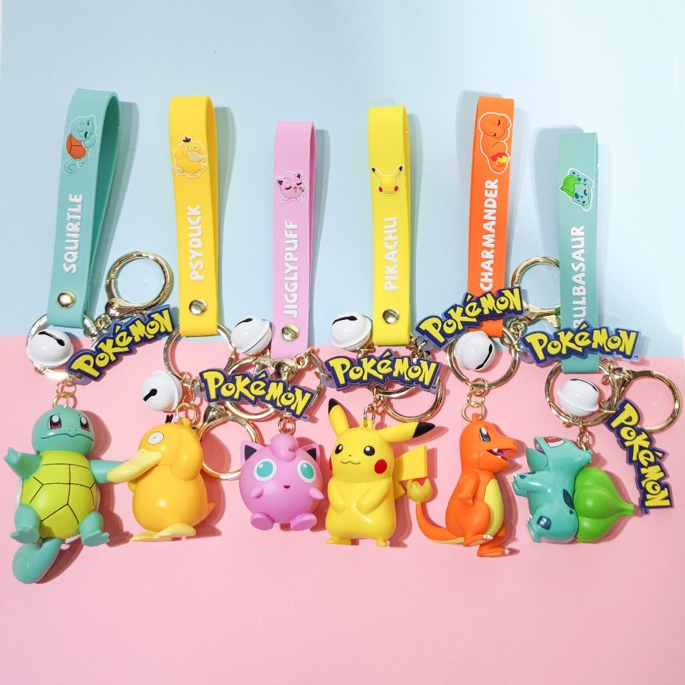 6 Pcs/set Pokemons Figure Pendants Keychain Pikachu Bulbasaur Car Key ...