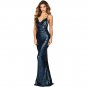 Sexy Spaghetti Strap Long Dress Navy Daring Bare Back Sequined Mermaid Party Gown