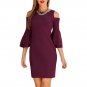 Black Flare Sleeve Cold Shoulder Mini Dress Wine Red Solid Fashion Style Dresses