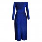 Off Shoulder Dress Spring Sexy Women Navy Metallic Glitter Long Sleeve Slit Formal Party Midi Dress