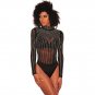 Black Iridescent Rhinestone Studded Mock Neck Long Sleeve Bodysuit Fashion Ladies Clubwear Jumpsuit