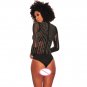 Black Iridescent Rhinestone Studded Mock Neck Long Sleeve Bodysuit Fashion Ladies Clubwear Jumpsuit