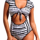 Retro Tie Knot Bow Cutout Cap Sleeve One Piece Swimsuit white swimwear gift