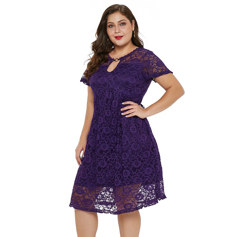 XL-5XL plus size black purple lace elegant mini summer dress for women elegant office dress