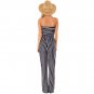 Women Blue White Contrast Striped Sleeveless Jumpsuit Fashion Casual Strapless Elastic Waist