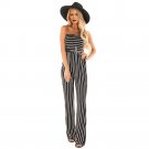 Women Black White Contrast Striped Sleeveless Jumpsuit Fashion Casual Strapless Elastic Waist