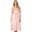 Ruffle Strapless Knee Length Sexy Women Dress with Bow Black Pink Down Sundress Fashion Hot Summer