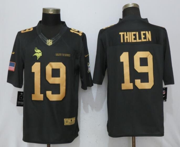 Men's Vikings #19 Adam Thielen Olive Goig Salute To Service Stitched Jersey