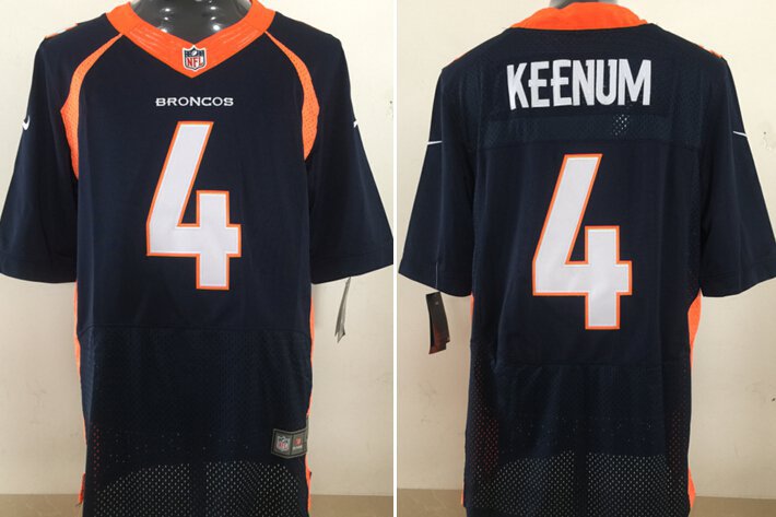 Men's Broncos 4 Case Keenum Elite Nany Blue Stitched Jersey