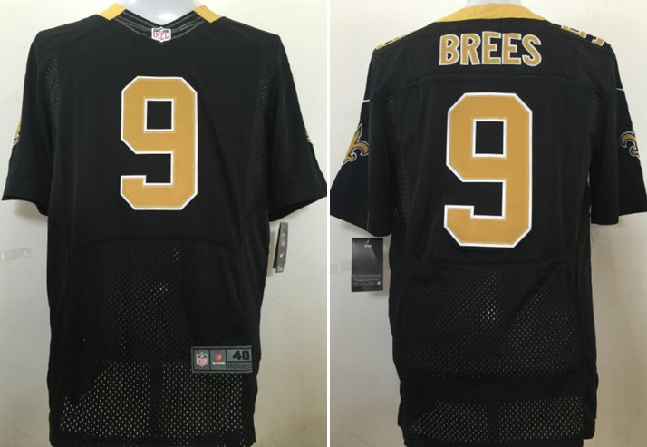 Men's Orleans Saints #9 Drew Brees Elite Black Stitched Jersey