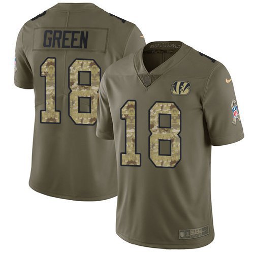 Men's Cincinnati Bengals #18 A.J. Green Olive Camo Stitched Jersey
