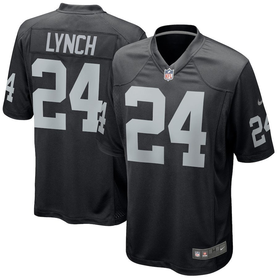 Men's Oakland Raiders #24 Marshawn Lynch Game Black Stitched Jersey
