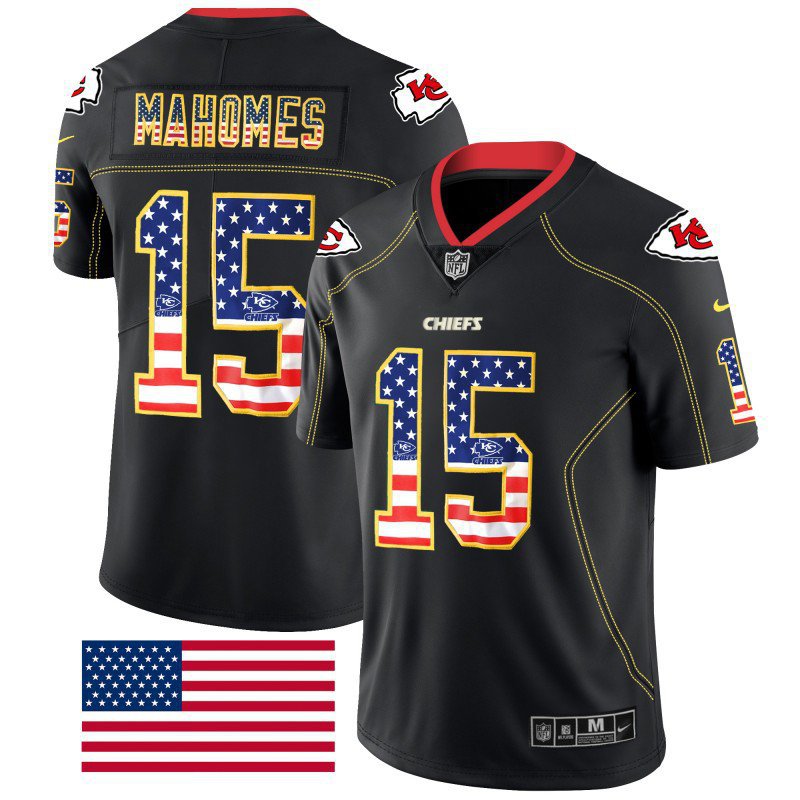 Men's USA Flag Chiefs #15 Patrick Mahomes II Black Stitched Jersey