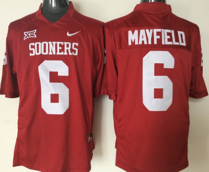 Men Oklahoma Sooners 6 Baker Mayfield College Football RED Stitched Jersey